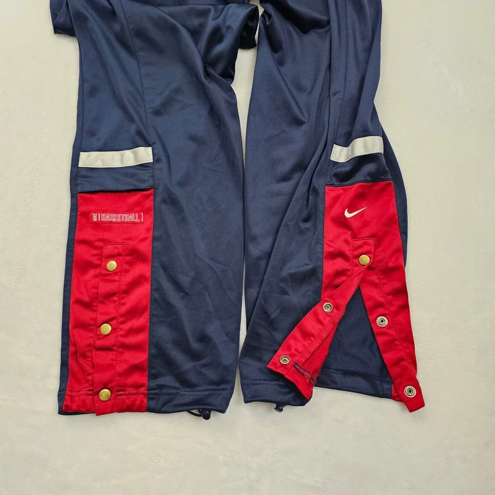 Nike‎ Track Pants Mens Large Navy Blue Red Snap Button Basketball Vintage Y2K